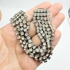 Vintage Clear Rhinestone Multi Row Silver Tone Bracelet